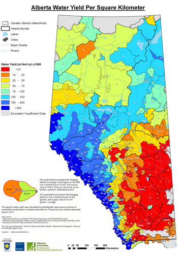 Map - Alberta Water Yield per Square Kilometer