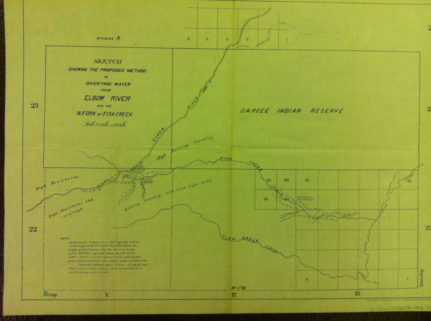 Proposed Method of Diverting Water from the Elbow River to North Fish Creek (Department of Interior, 1900)
