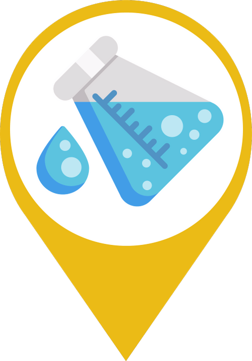 Icon showing a beaker tipping and adding water, representing dilution